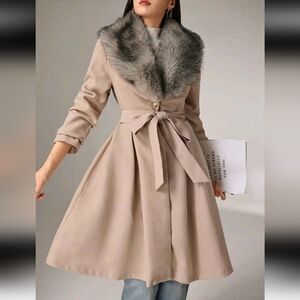 Women's Collar Belted Button Winter Coat, Suitable For Winter